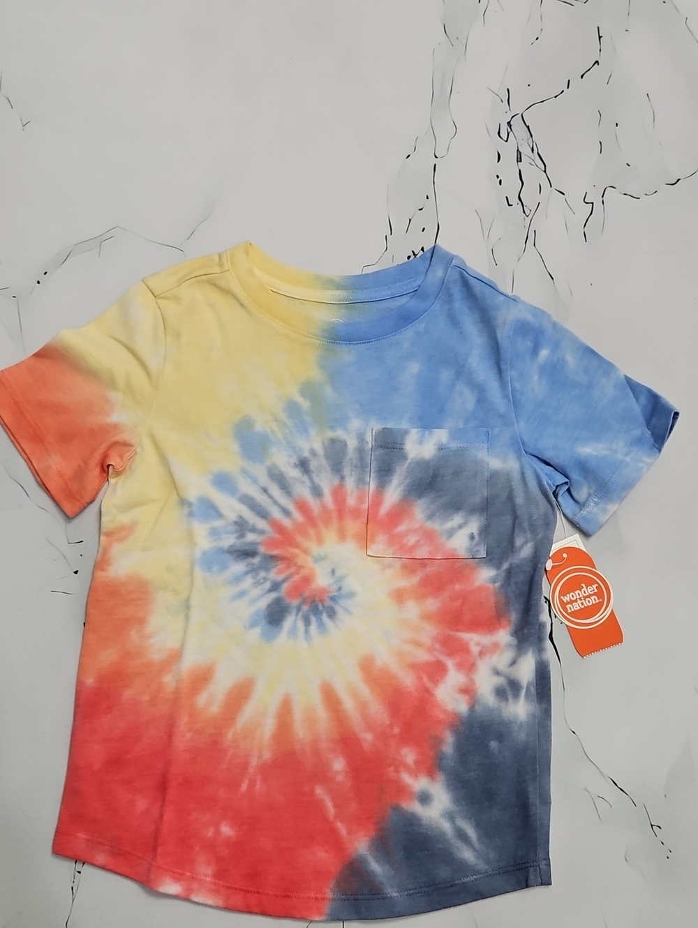 wonder nation Tie-Dye Pocket Tee in Yellow, Blue, Red